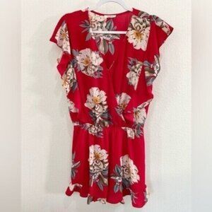 Umgee Red Floral Short Sleeve Romper